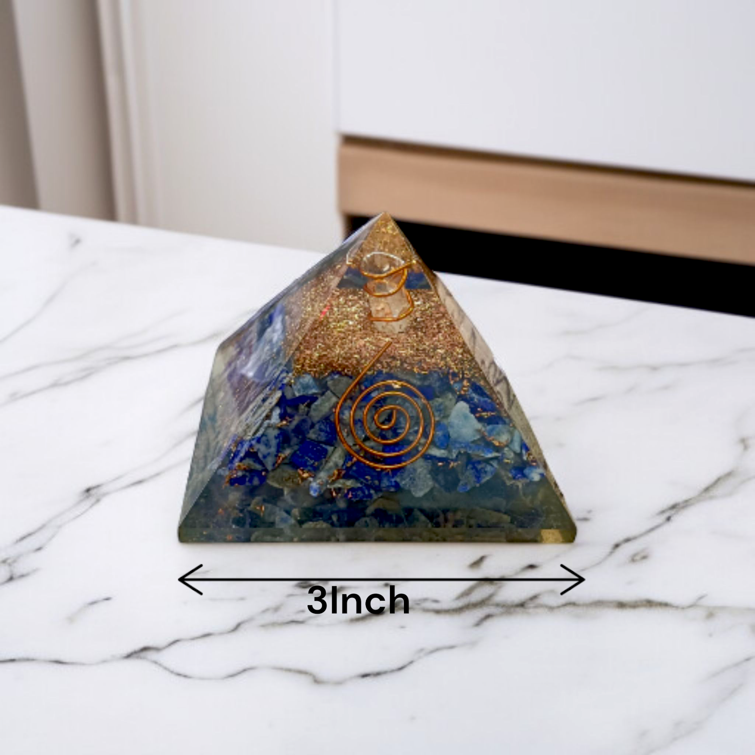 Lapis Lazuli orgone pyramid, lab-certified, 7 x 7 x 7 cms, from Timeshopee