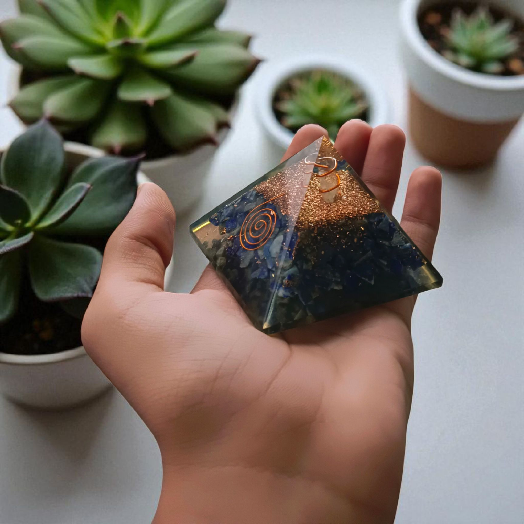 Lapis Lazuli orgone pyramid, lab-certified, 7 x 7 x 7 cms, from Timeshopee