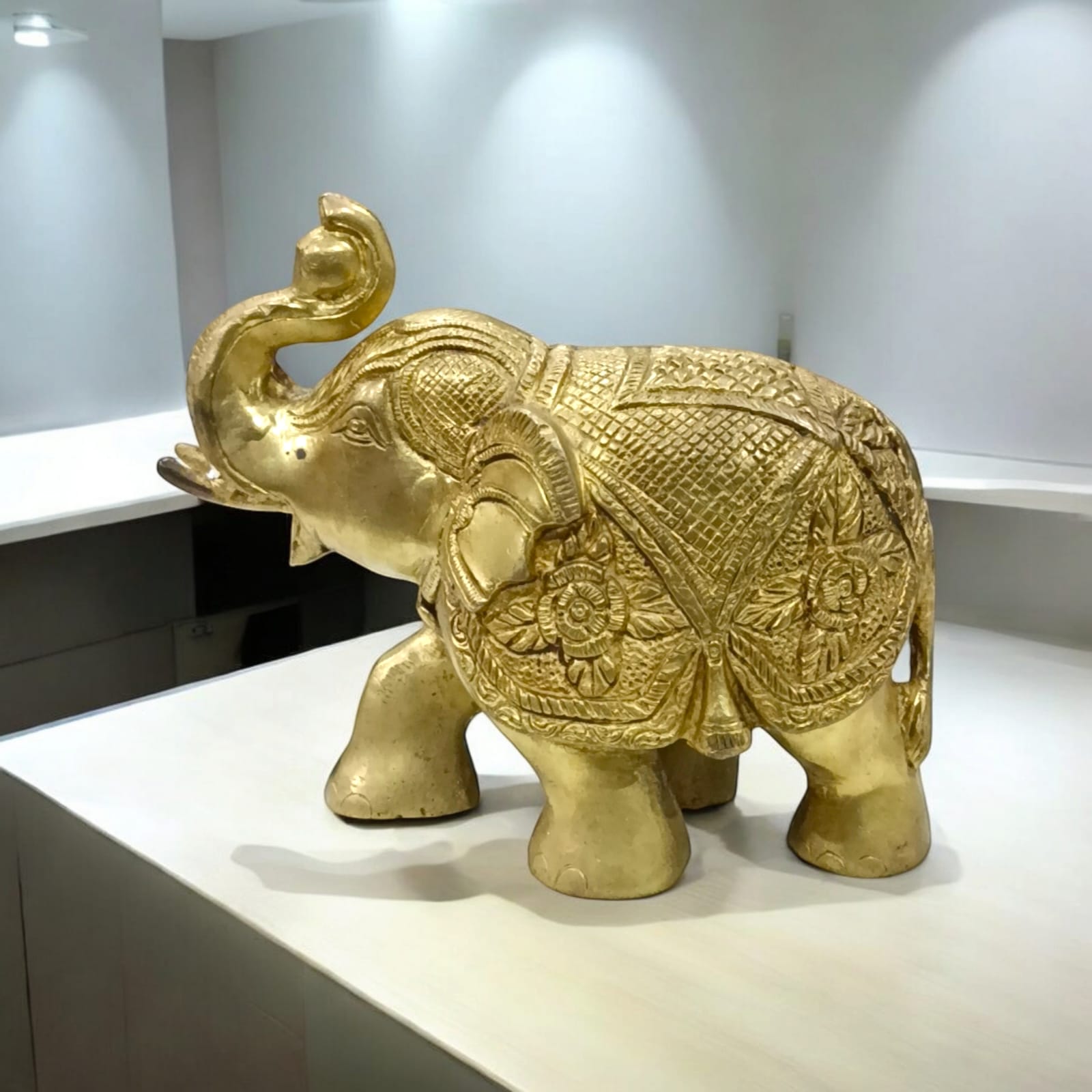Large Brass Elephant Statue for Office Table, detailed and elegant, available at Timeshopee.