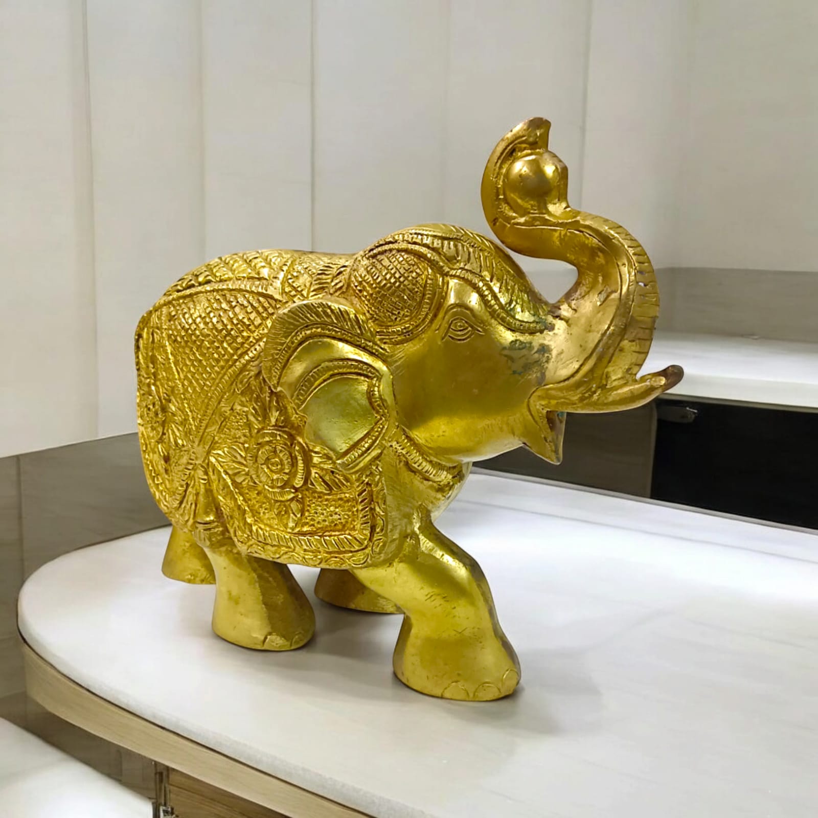 Large Brass Elephant Statue for Office Table, detailed and elegant, available at Timeshopee.