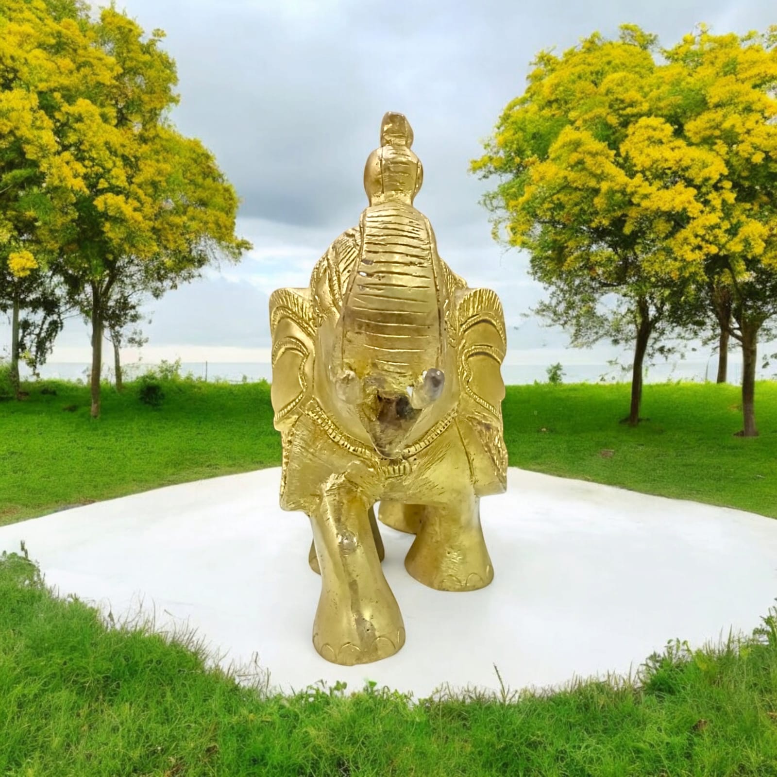 Large Brass Elephant Statue for Office Table, detailed and elegant, available at Timeshopee.