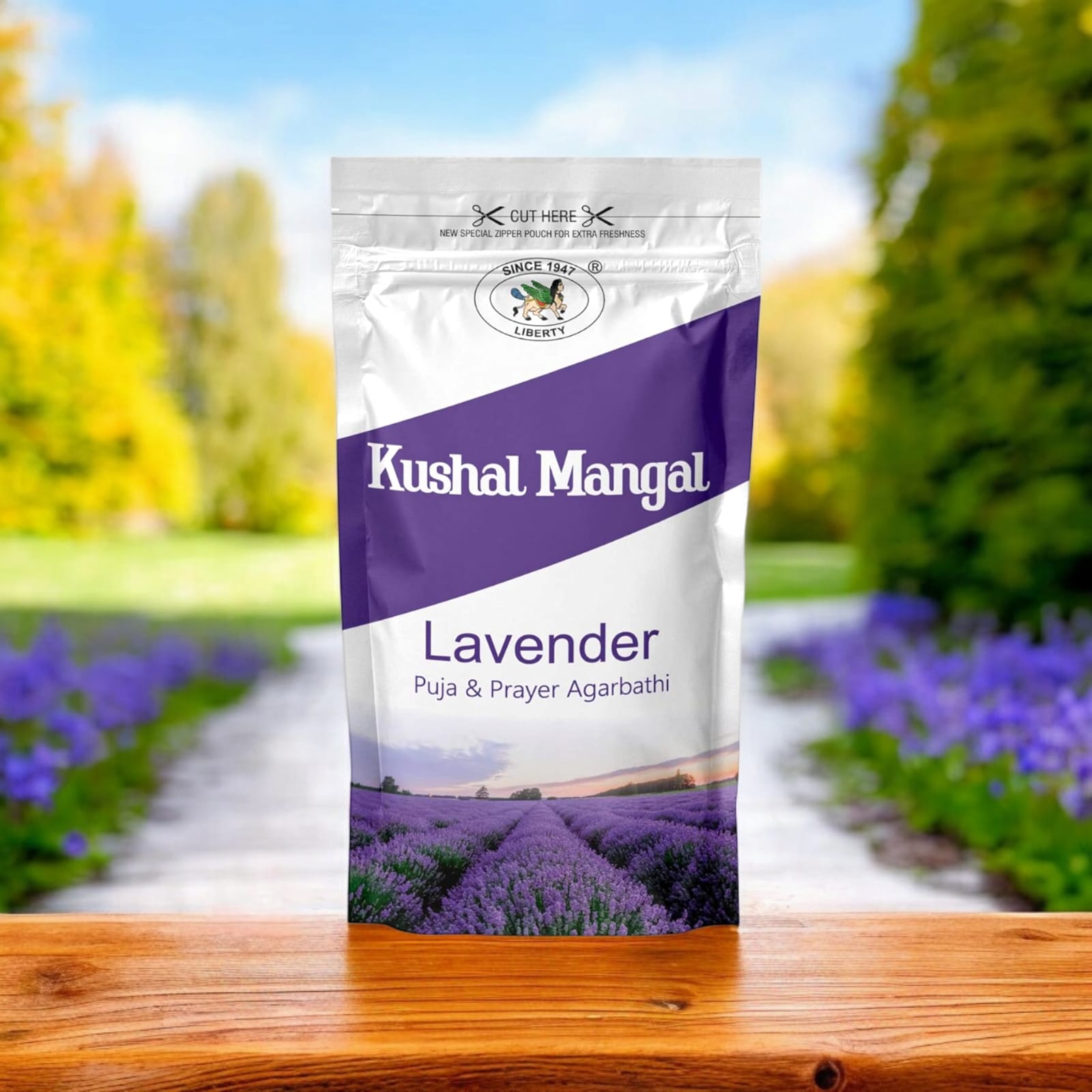 Lavender Incense Sticks by Kushal Mangal, 9 inches long, with a 30-40 minute burning time, in a zipper pouch from Timeshopee.