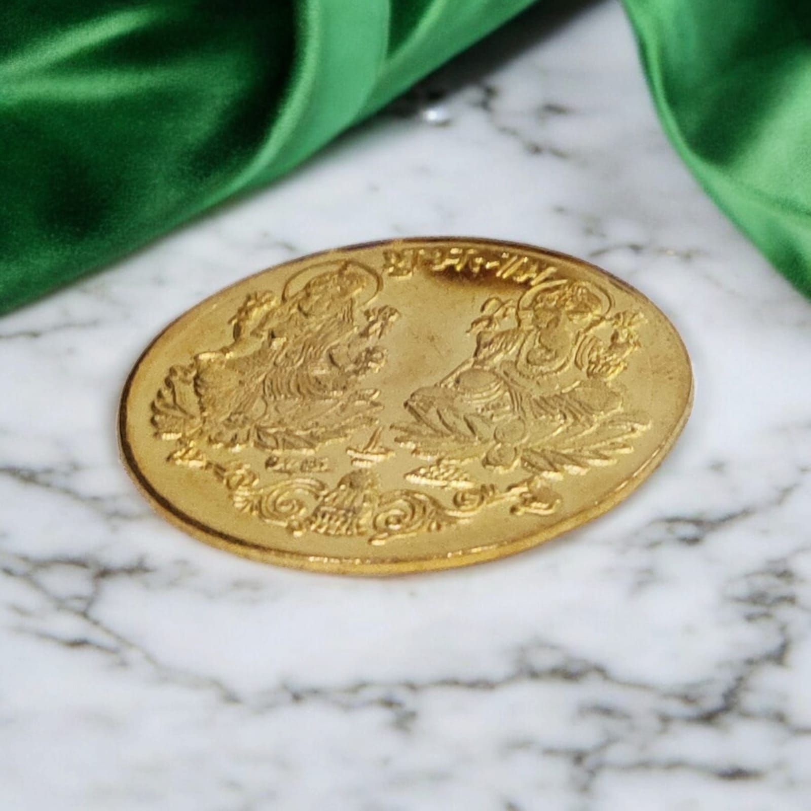 Laxmi Ganesh Coin Set of 2, golden coins for puja from Timeshopee