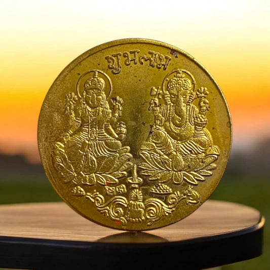 Laxmi Ganesh Coin Set of 2, golden coins for puja from Timeshopee