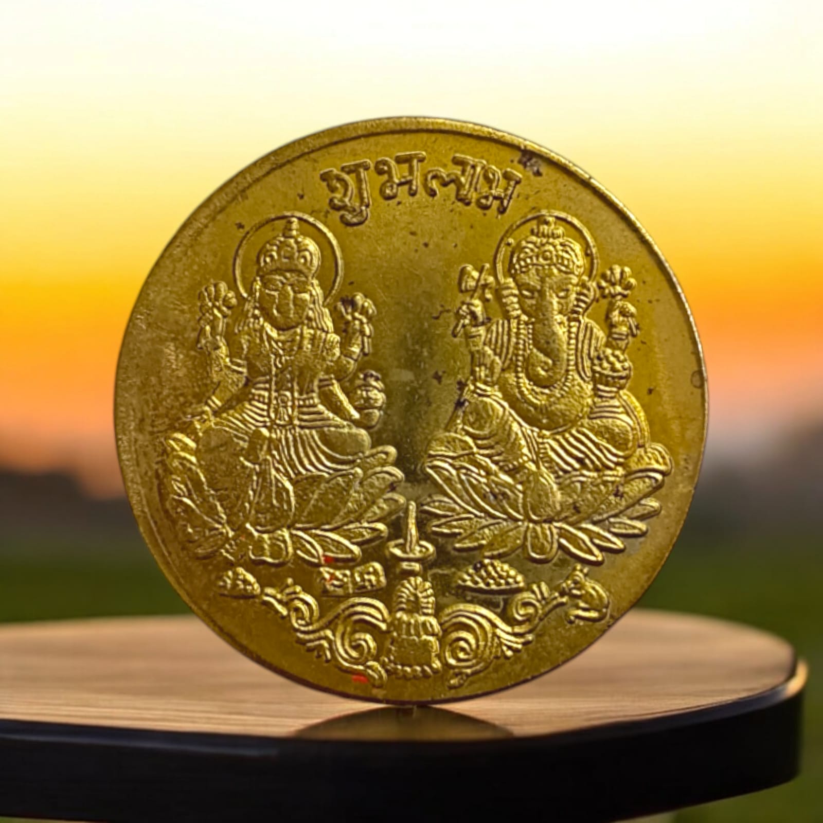 Laxmi Ganesh Coin Set of 2, golden coins for puja from Timeshopee
