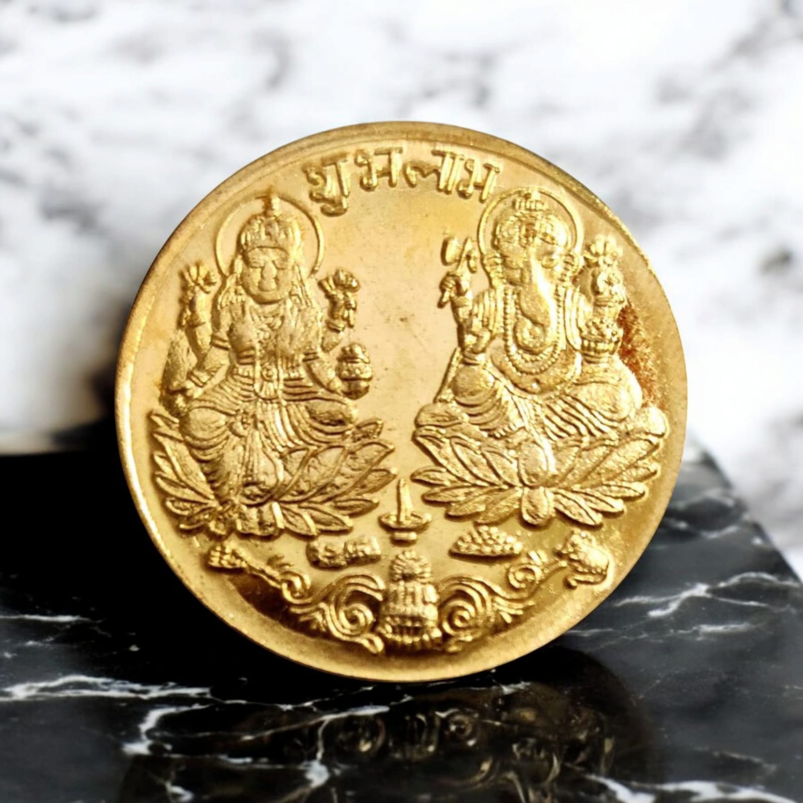 Laxmi Ganesh Coin Set of 2, golden coins for puja from Timeshopee