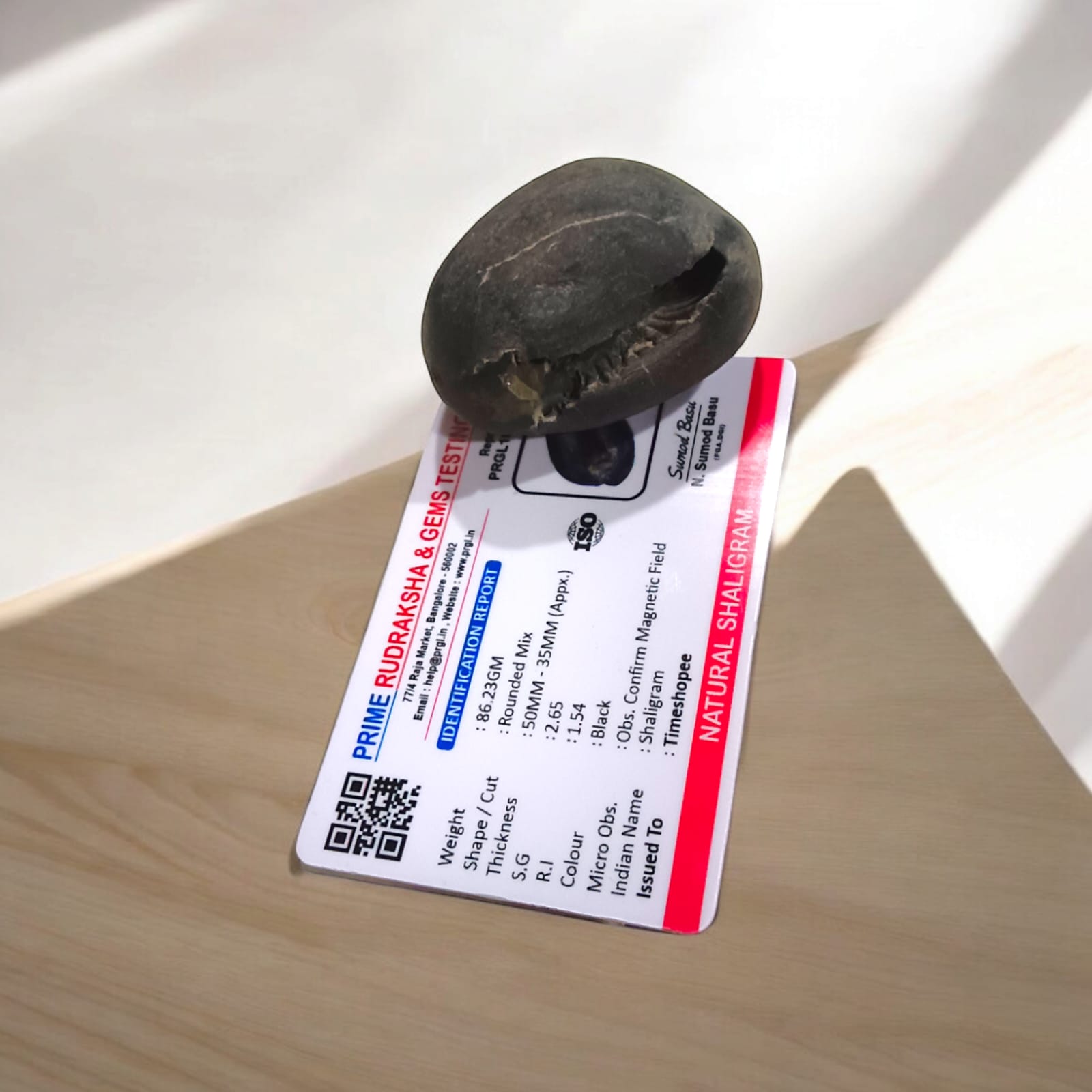 Laxmi Narayan Shaligram from Timeshopee, lab-certified by PRGL, sacred stone symbolizing Goddess Lakshmi and Lord Narayan, for worship and meditation.