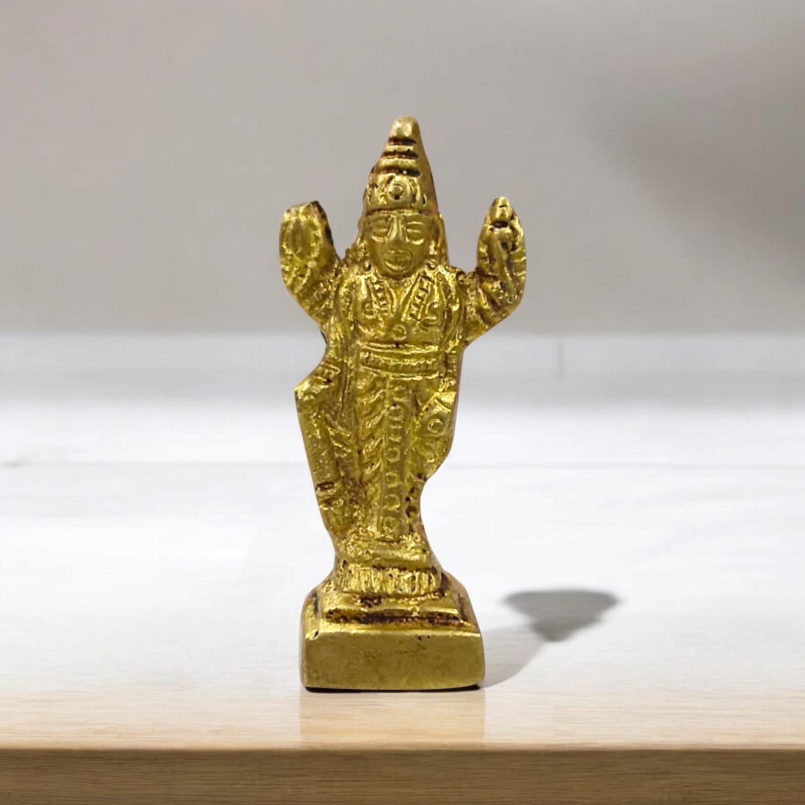 Lord Vishnu Brass Idol standing on a lotus pedestal, crafted by Timeshopee
