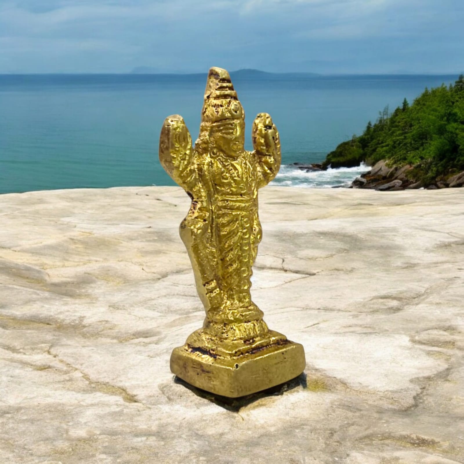 Lord Vishnu Brass Idol standing on a lotus pedestal, crafted by Timeshopee