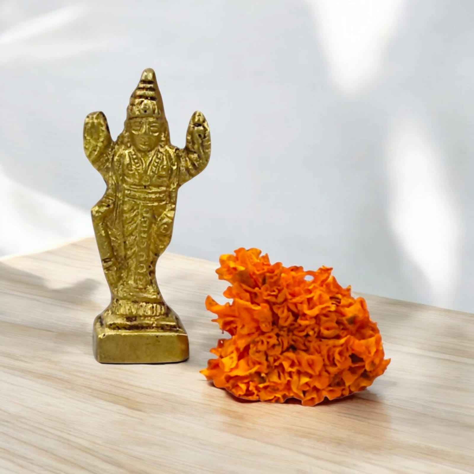 Lord Vishnu Brass Idol standing on a lotus pedestal, crafted by Timeshopee