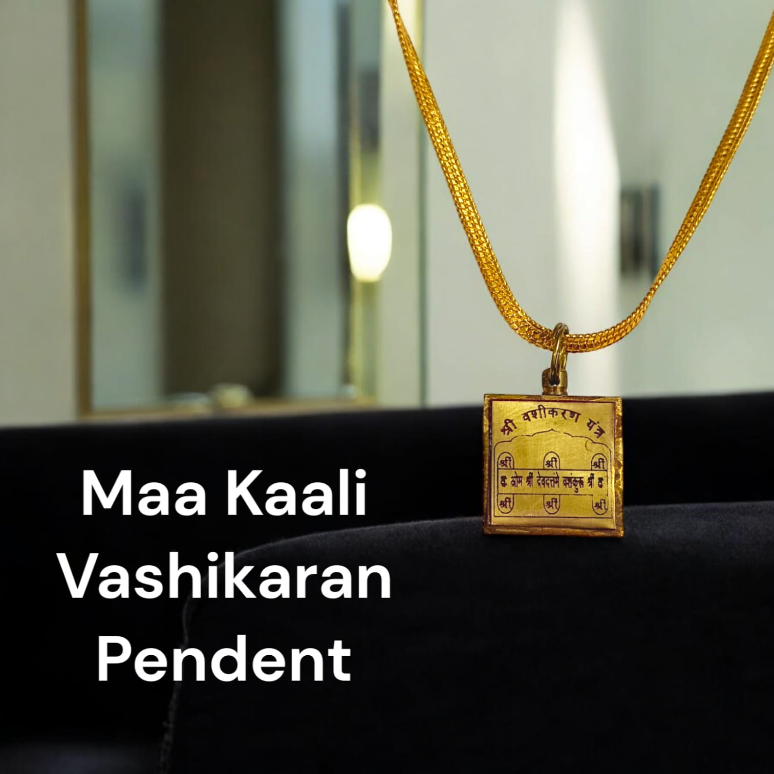 Maa Kali Vashikaran Locket with golden chain, featuring Vashikaran Yantra, available at Timeshopee