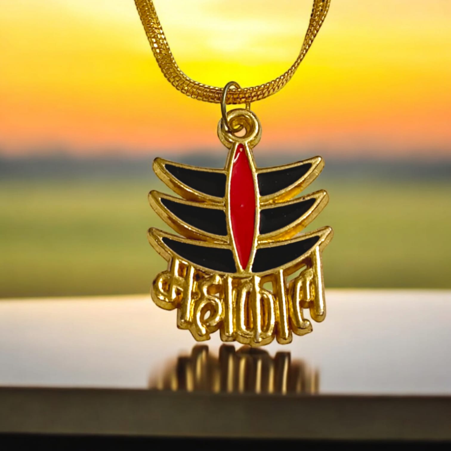 Mahakaal locket with Tripund symbol and golden chain, available at Timeshopee.