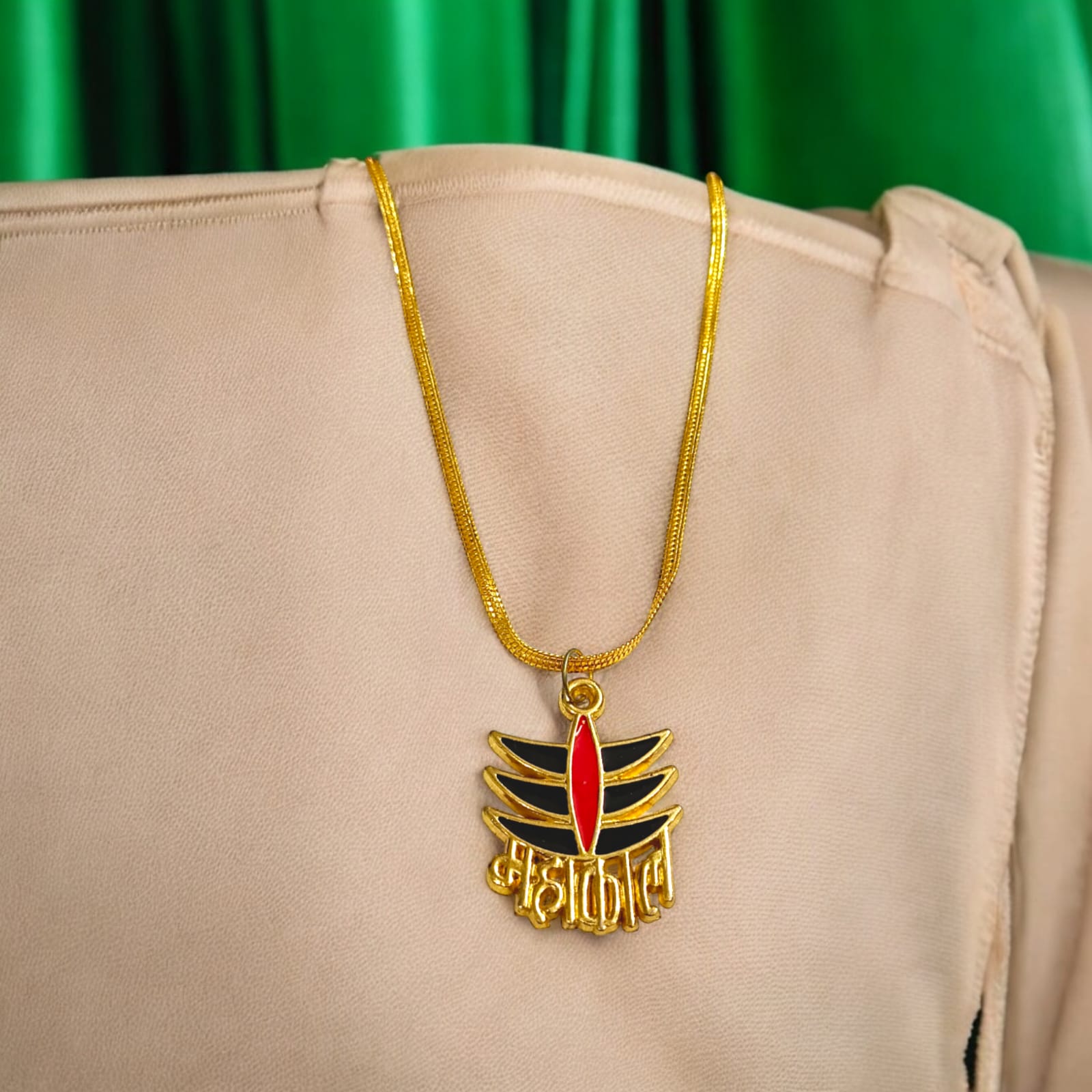 Mahakaal locket with Tripund symbol and golden chain, available at Timeshopee.