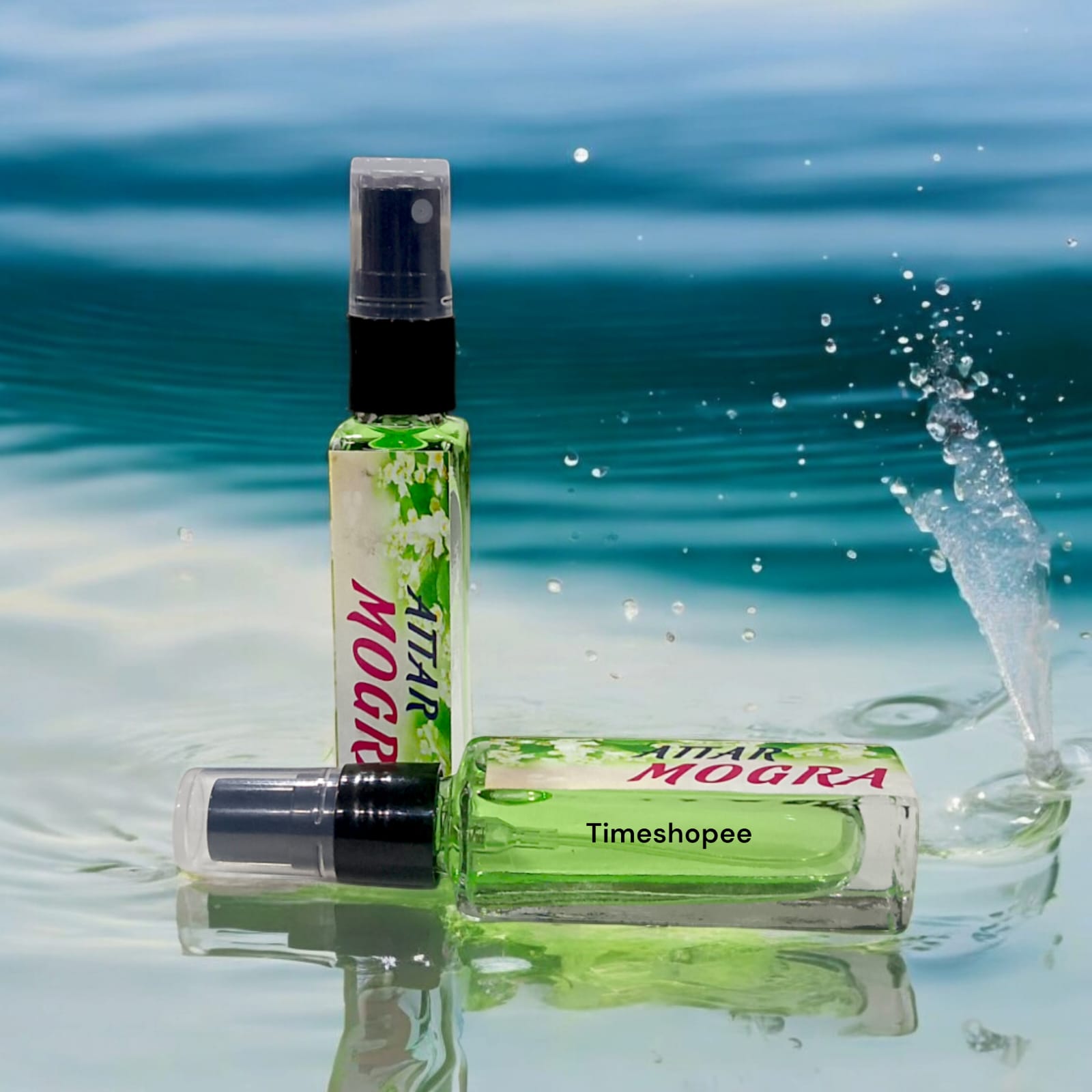 Mogra Spray Attar 25ML bottle with natural jasmine fragrance, 0% alcohol, ideal for worship and daily use.