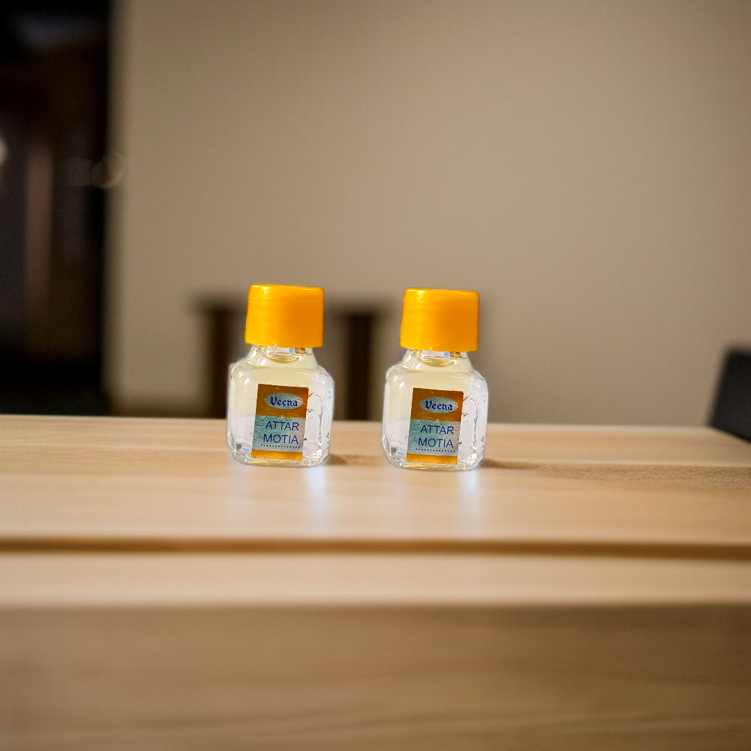 Motia Attar 2ml by Veena - Premium alcohol-free perfume with a long-lasting, natural fragrance, perfect for worship and daily use, available at Timeshopee