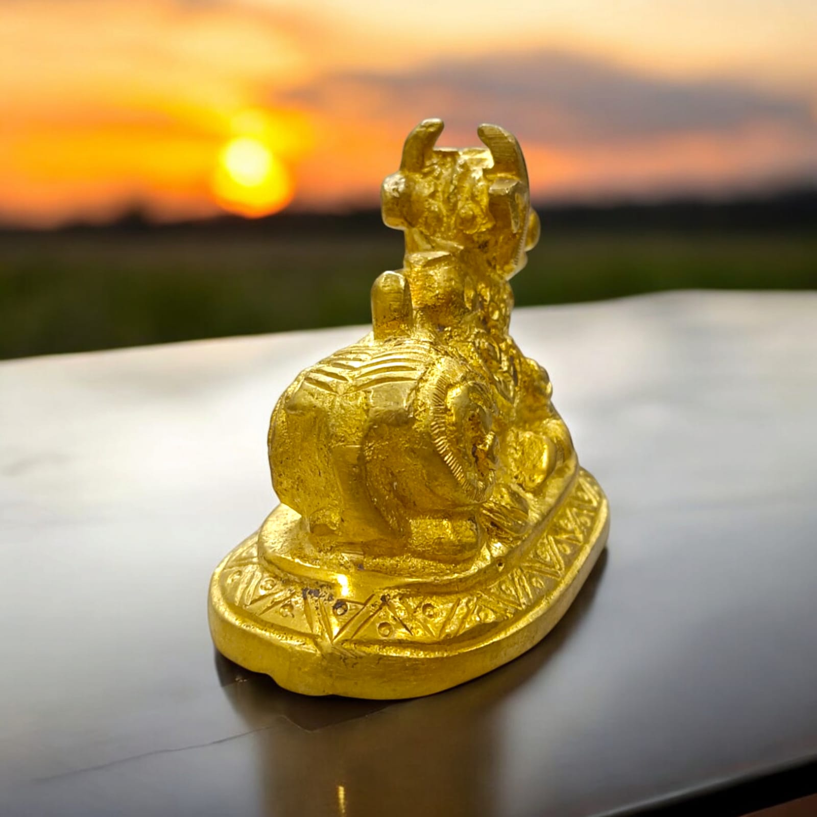 Nandi in Brass for Shiv Ji Pooja, 6.5 cm length, 8 cm width, 333 gm weight, ideal for worship and home decor.