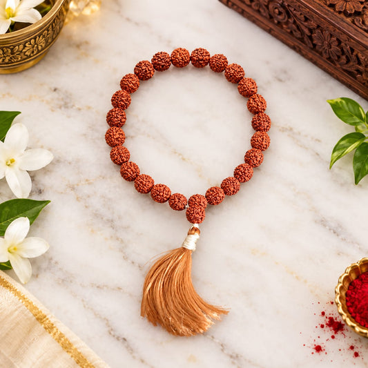 Natural 5 Mukhi Rudraksha Mala 27+1 Beads 8mm Lab Certified for Meditation
