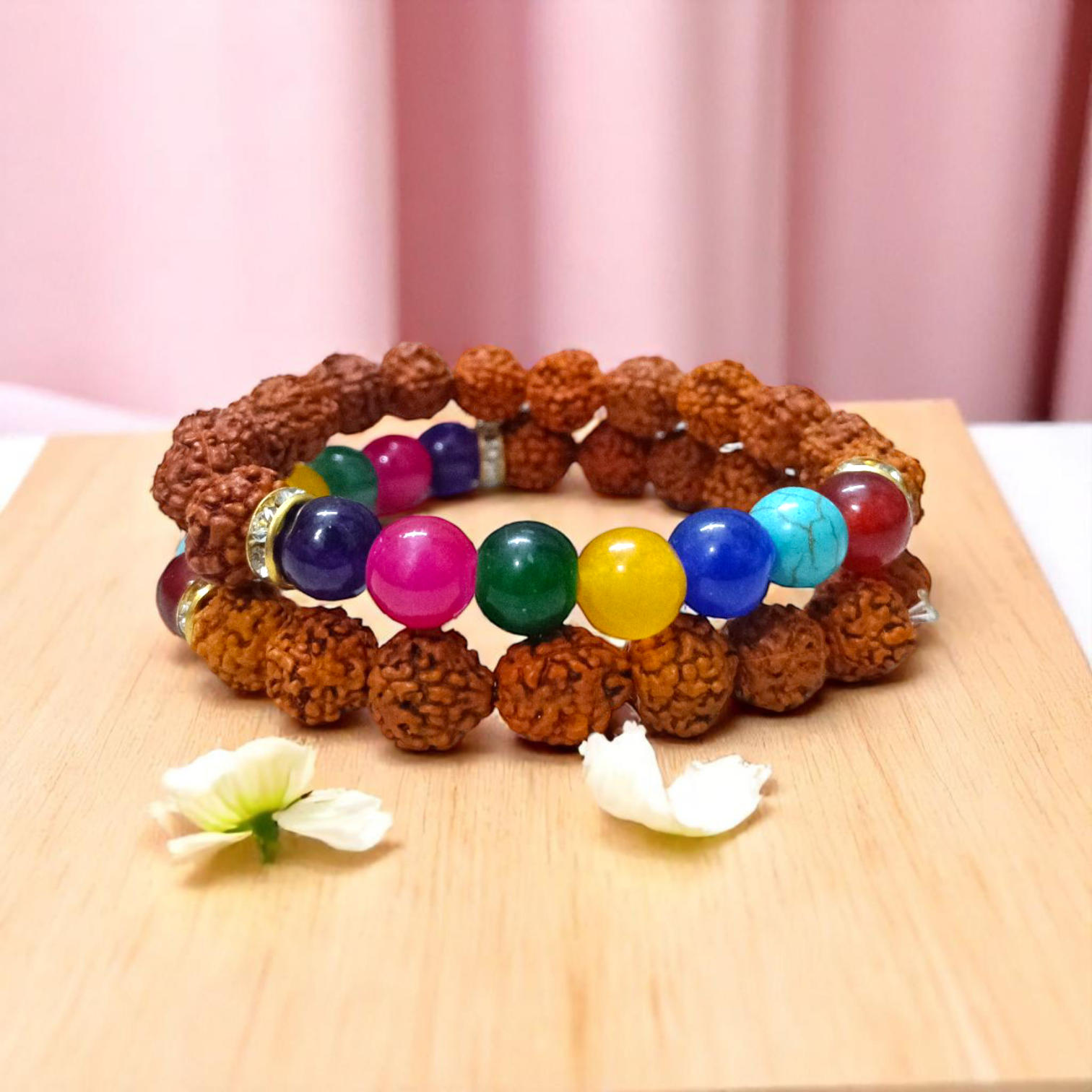 Natural 7 Chakra & Rudraksha Bracelet Combo – Lab Certified 8MM Beads | Timeshopee