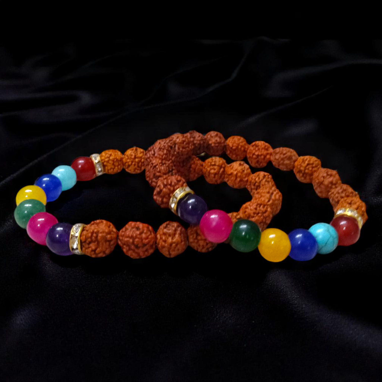 Natural 7 Chakra & Rudraksha Bracelet Combo – Lab Certified 8MM Beads | Timeshopee