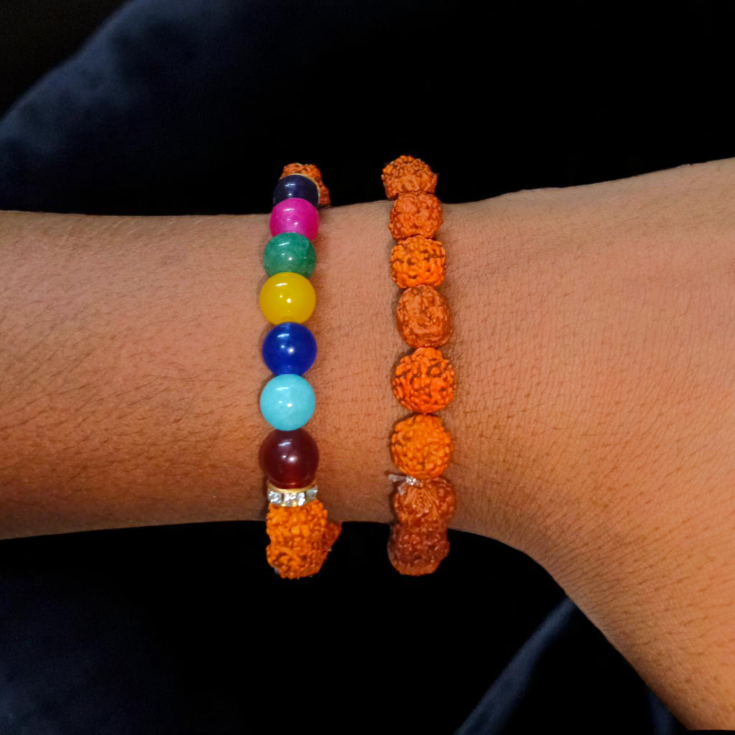 Natural 7 Chakra & Rudraksha Bracelet Combo – Lab Certified 8MM Beads | Timeshopee