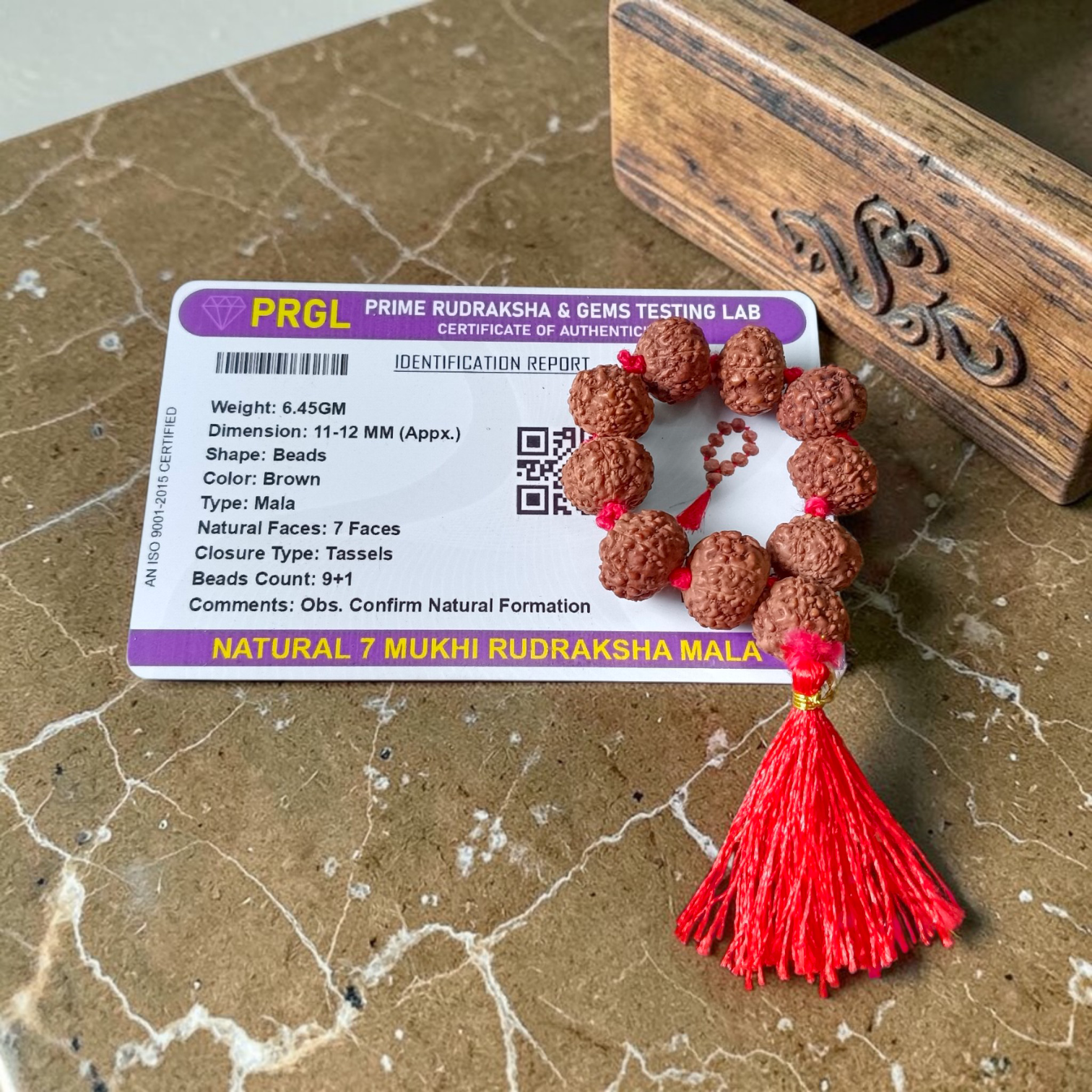 Natural 7 Mukhi Rudraksha Mala 11-12mm lab certified original Nepali bead spiritual necklace for wealth and protection