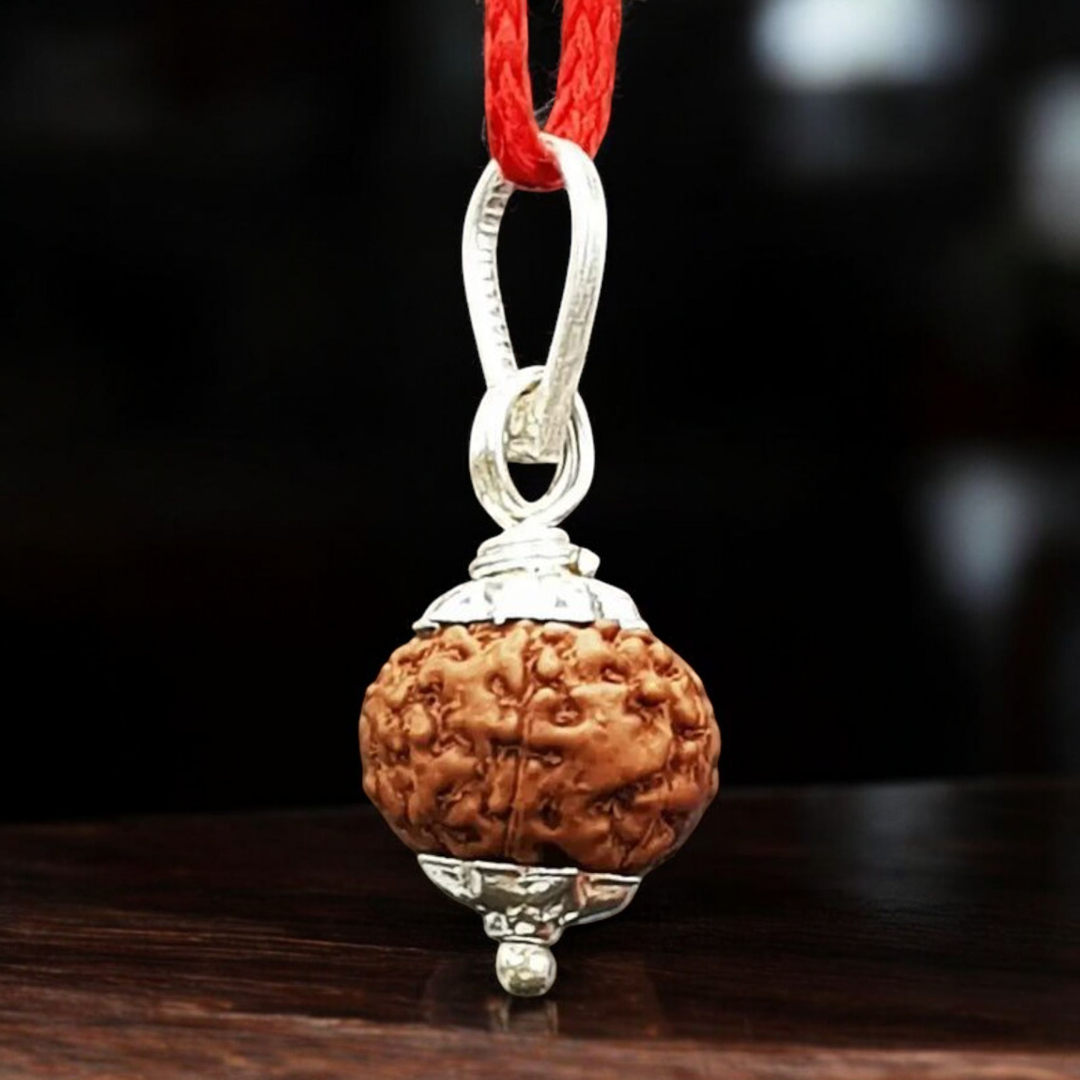 Natural 8 Mukhi Rudraksha Locket with silver capping displayed with certification from Timeshopee
