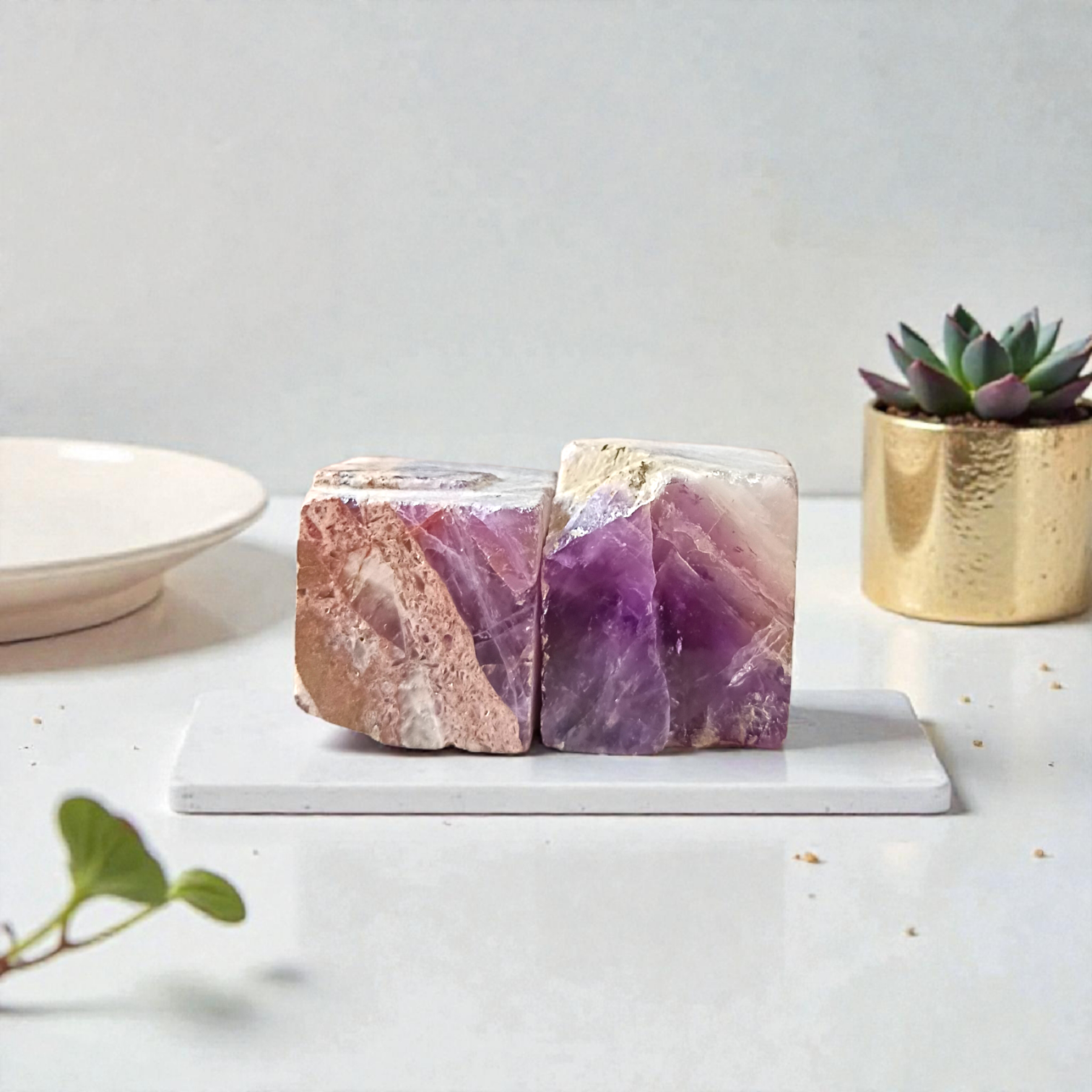 Natural Amethyst Stone Set of 2 polished purple crystals for meditation, chakra healing, stress relief, and peaceful energy