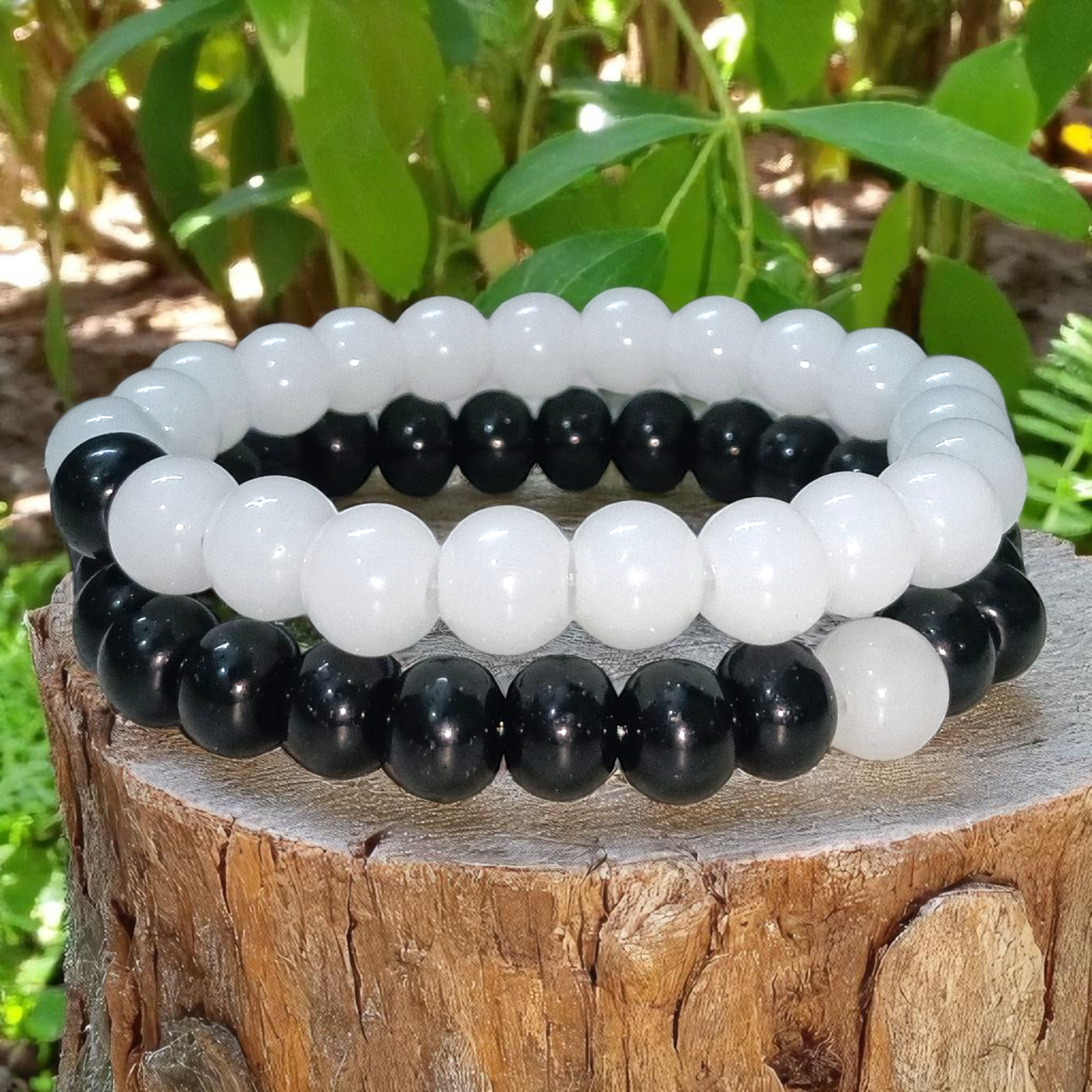 Natural Black & White Agate Couple Bracelet – 8MM Lab Certified Beads for Emotional Balance & Protection | Timeshopee