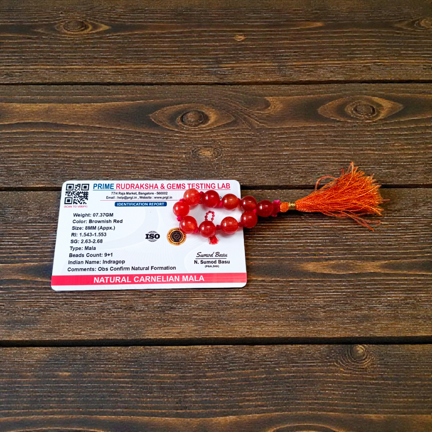 Natural Carnelian Finger Mala 9+1 Beads, 8mm lab-certified stones, meditation and prayer accessory