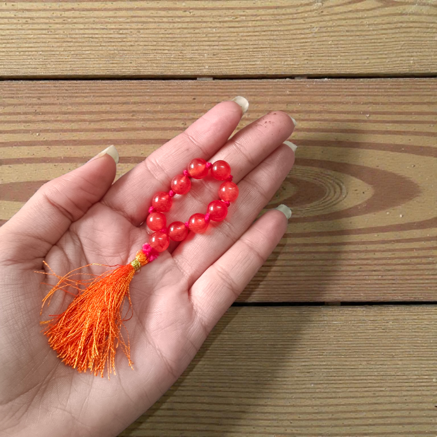 Natural Carnelian Finger Mala 9+1 Beads, 8mm lab-certified stones, meditation and prayer accessory