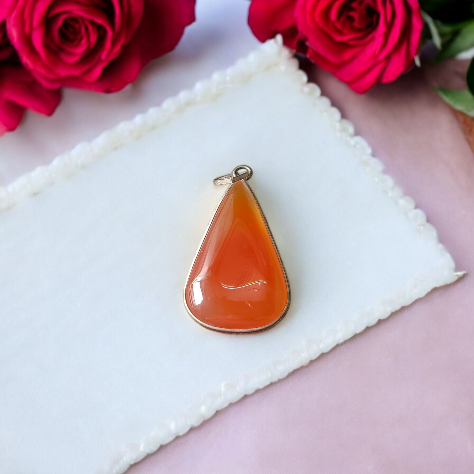 Natural Carnelian & Orange Aventurine gemstone pendant with metal cap, handcrafted and lab-certified for healing and spiritual use