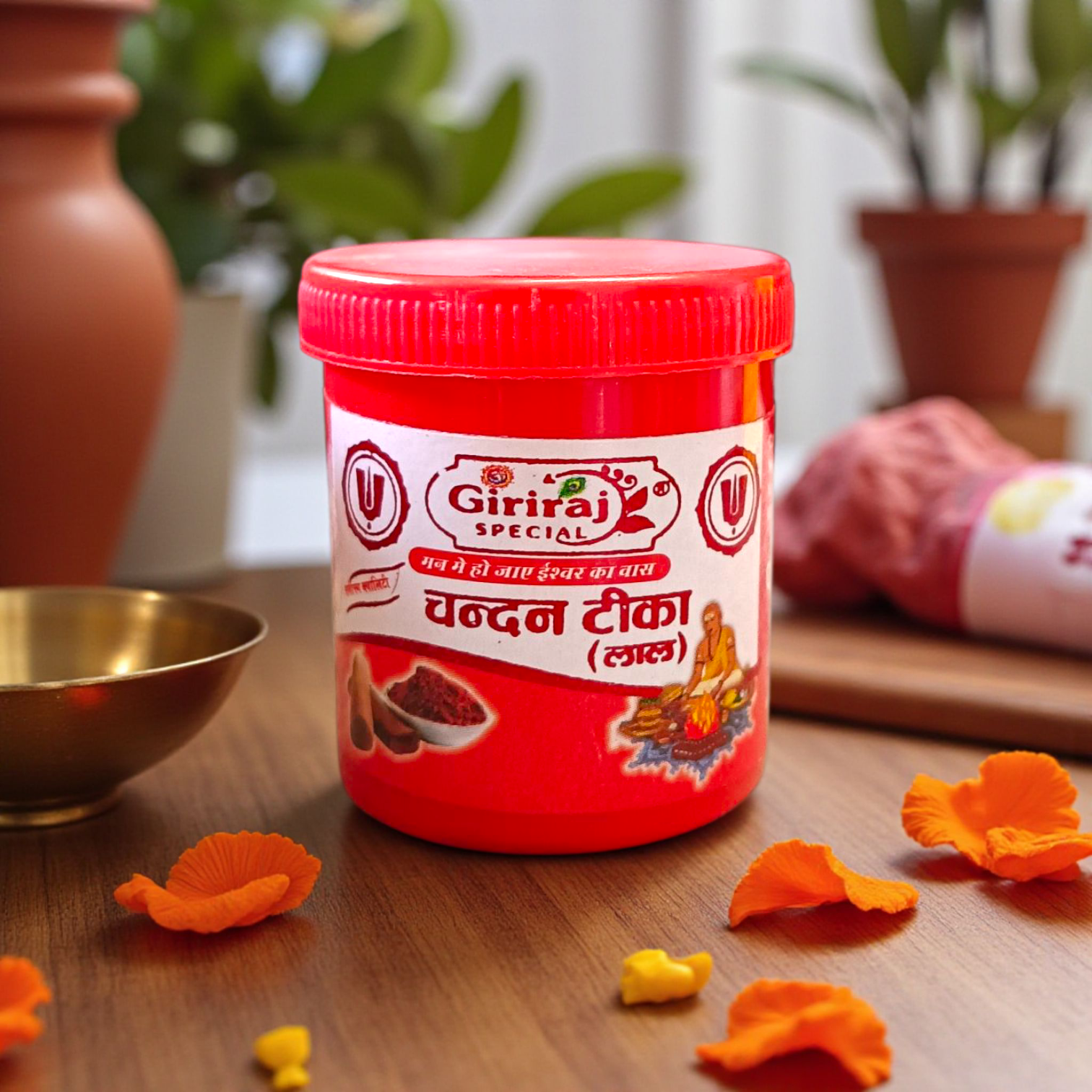 Natural Chandan Tilak Paste in white, yellow, and red variants, ideal for daily puja, meditation, and forehead application in Hindu rituals