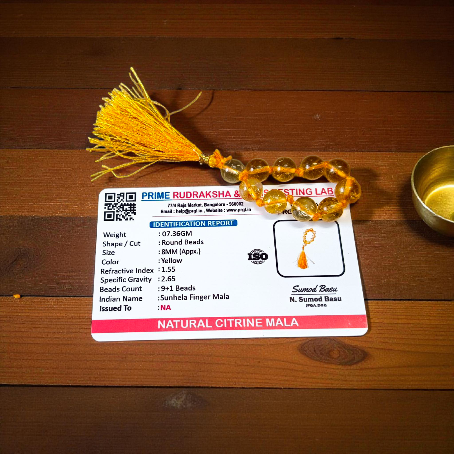 Natural Citrine Finger Mala 9+1 Beads (Sunhela Stone), 8mm Size – Lab Certified Meditation and Japa Mala from Timeshopee