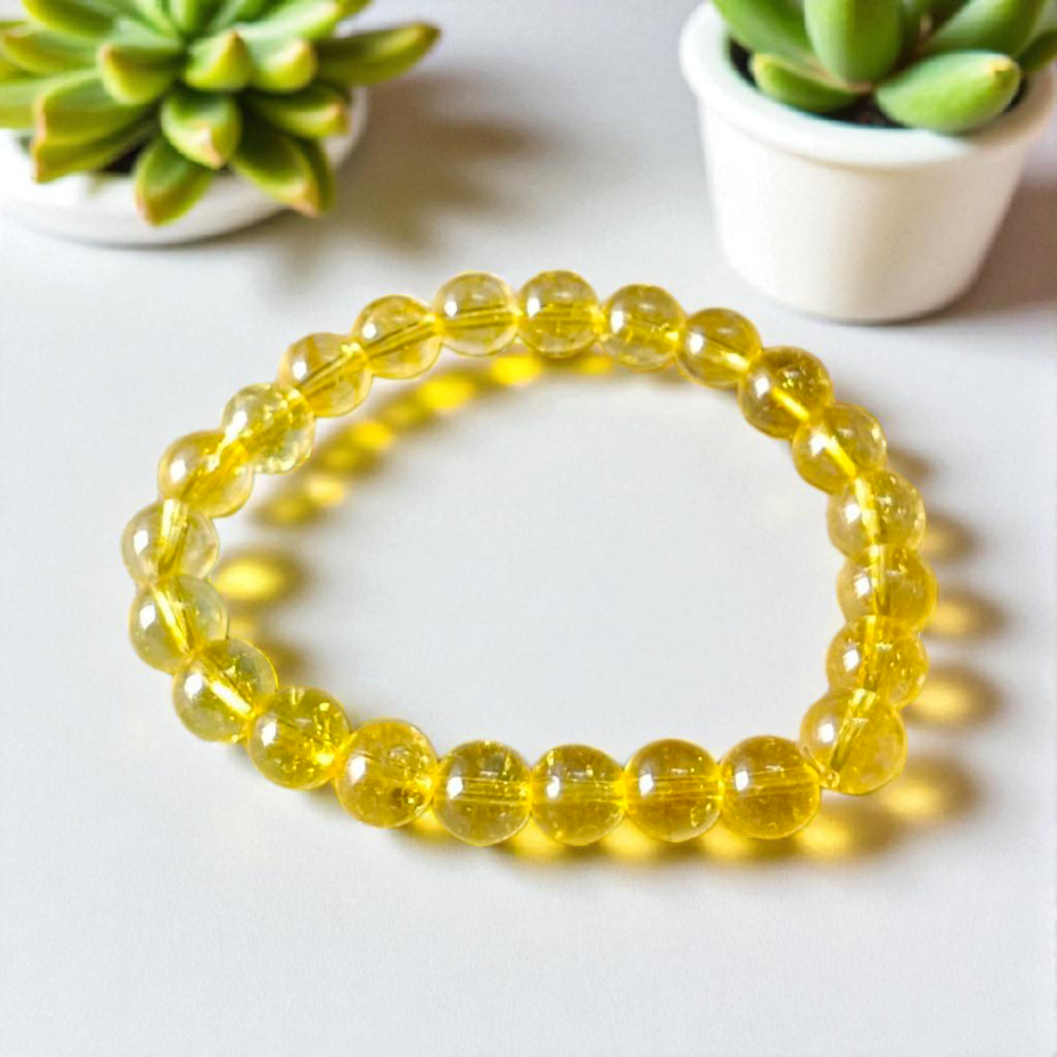Natural Citrine crystal bracelet with 8mm stretchable beads, ideal for men and women for daily wear, meditation, and spiritual rituals