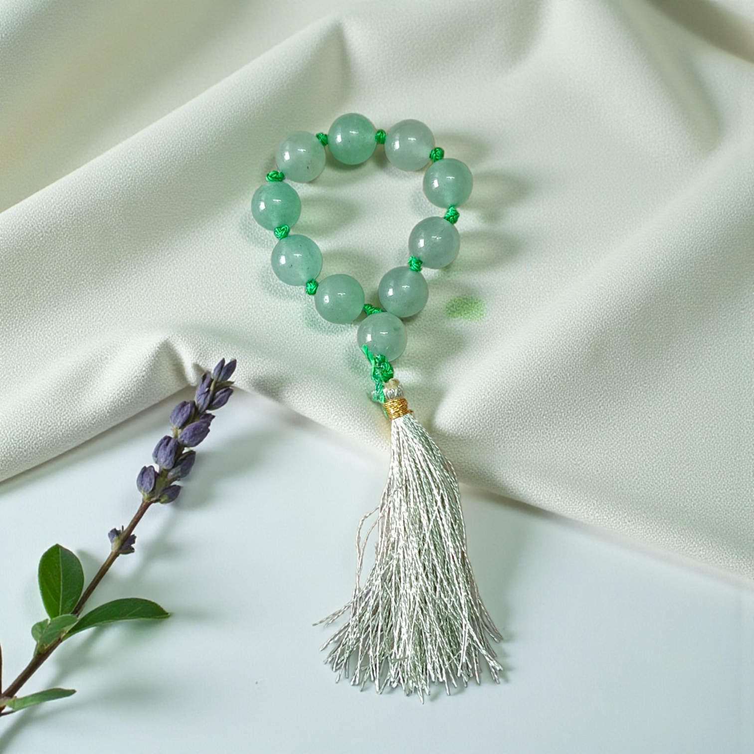Natural Green Aventurine (Margaj) Finger Mala with 9+1 lab-certified 8mm beads for quick mantra chanting and travel meditation – unisex spiritual mala by Timeshopee