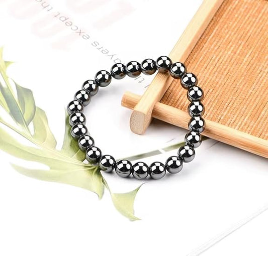 Natural Hematite Bracelet 8-9mm Stretchable Healing Beads Lab Certified for Chakra Balancing and Energy Protection