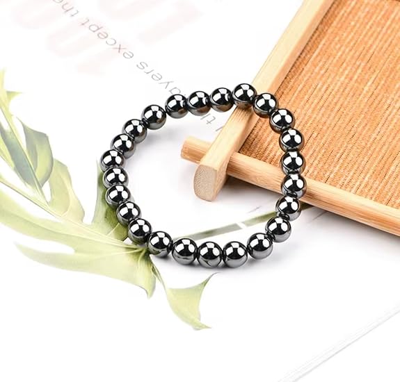 Natural Hematite Bracelet 8-9mm Stretchable Healing Beads Lab Certified for Chakra Balancing and Energy Protection