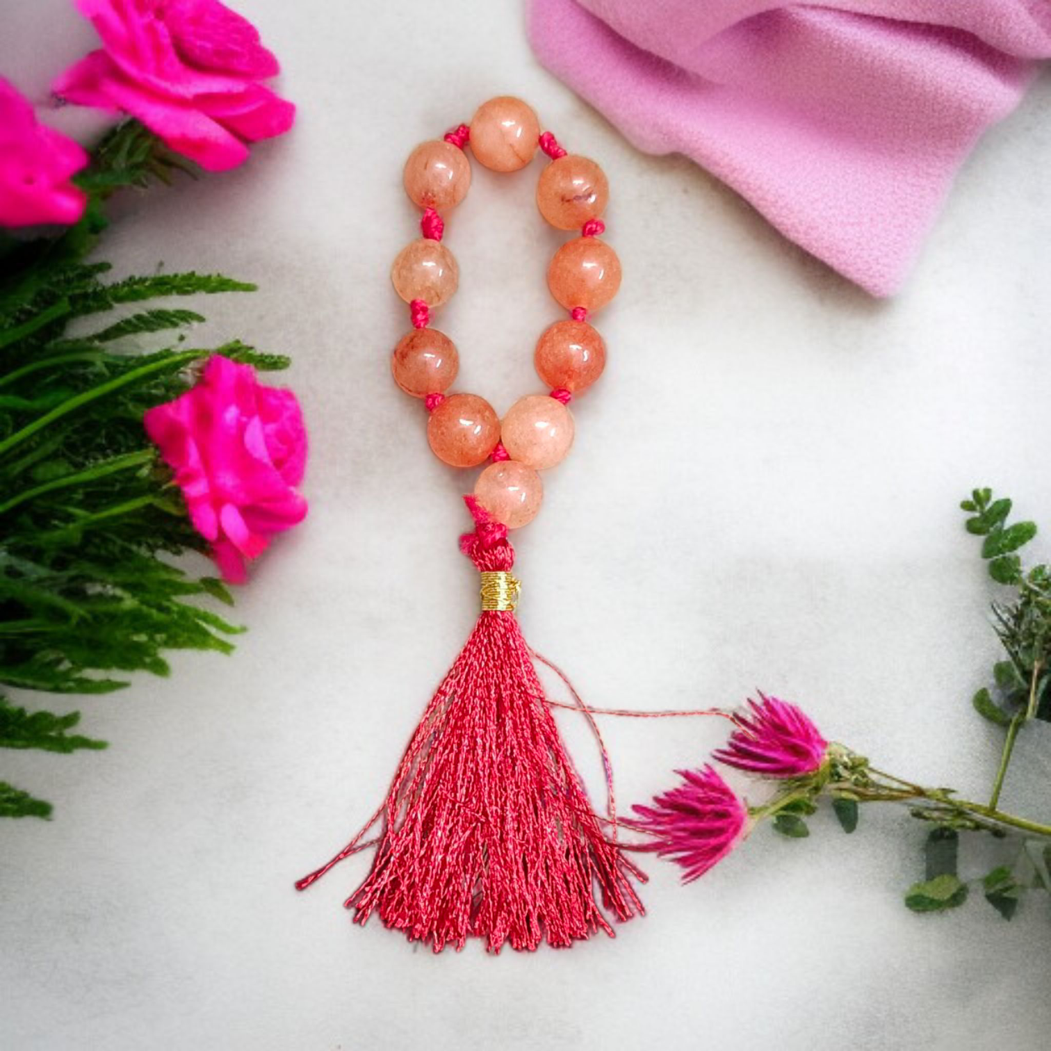 Natural Hessonite (Gomed) Finger Mala 9+1 Beads, 8mm Size – Lab Certified Meditation and Planetary Healing Stone Beads from Timeshopee