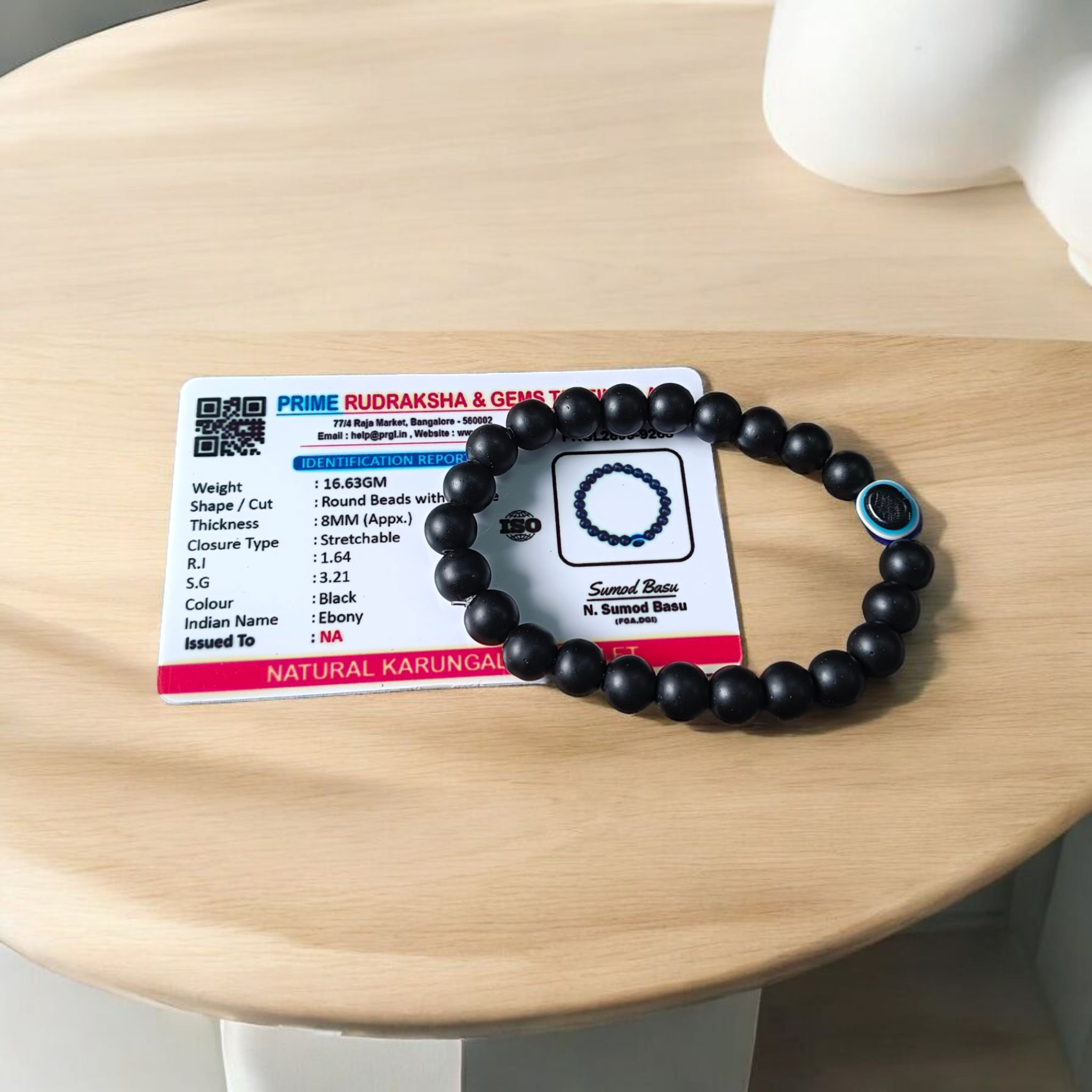 Natural Karungali (Ebony) Bracelet with Evil Eye Bead, stretchable 8mm beads, lab-certified and spiritually protective – Timeshopee product image