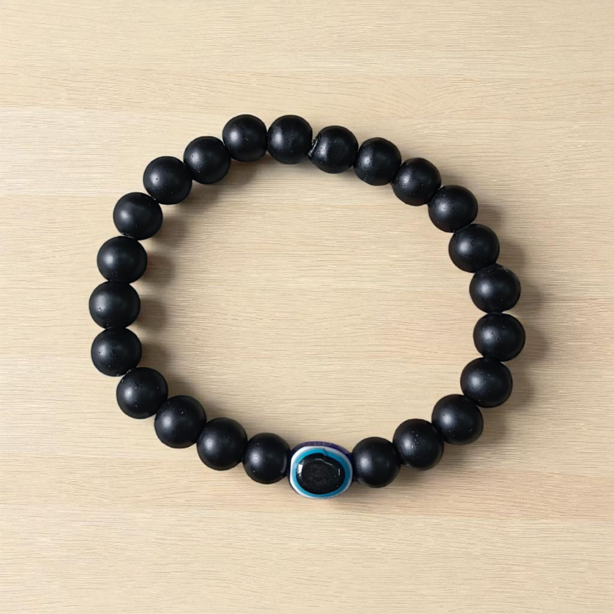 Natural Karungali (Ebony) Bracelet with Evil Eye Bead, stretchable 8mm beads, lab-certified and spiritually protective – Timeshopee product image