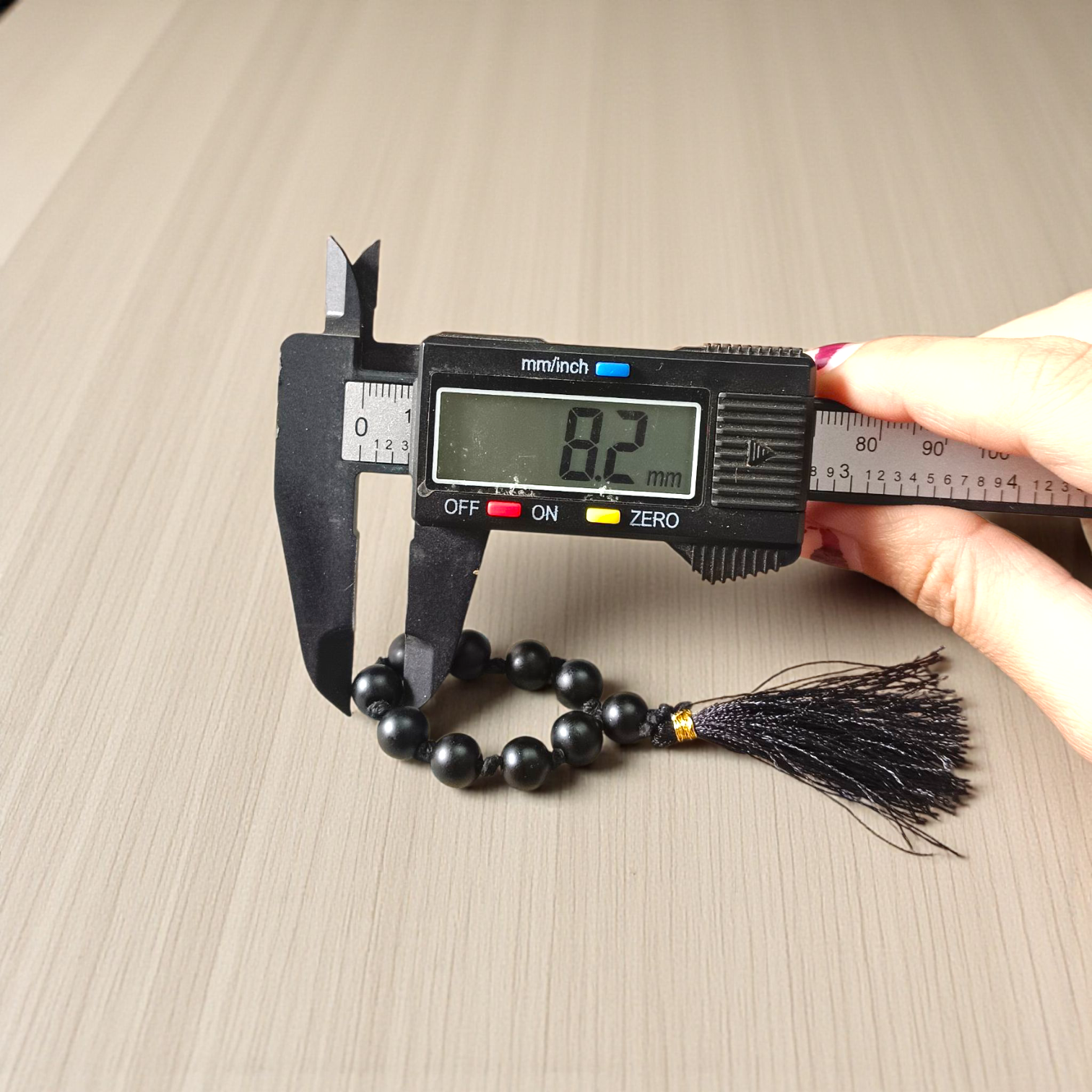 Natural Karungali (Ebony) Finger Mala with 9+1 dark wooden beads, 8mm size, used for meditation, chanting, and puja rituals, suitable for men and women