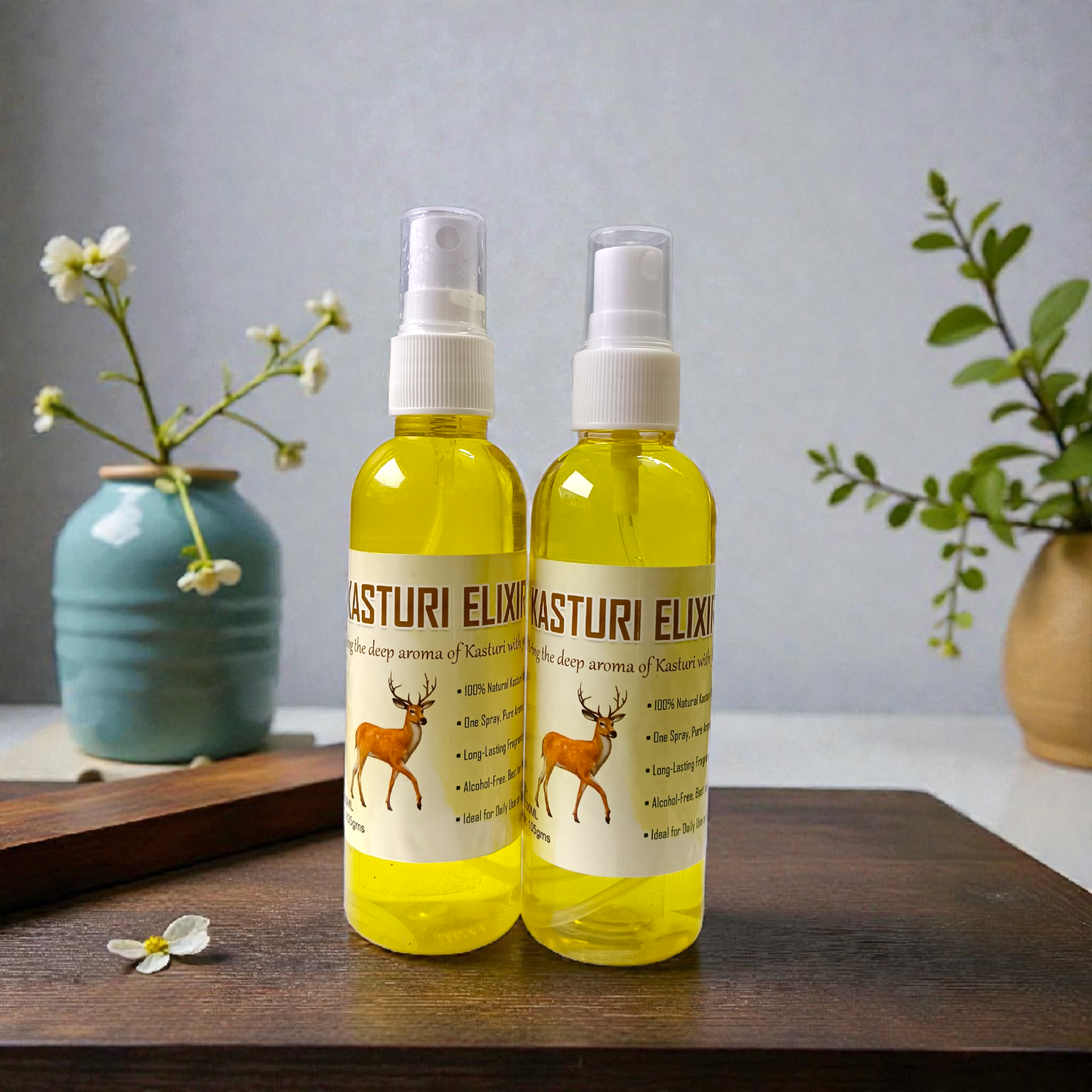 Natural Kasturi Elixir Spray Attar 100ML set of 2 bottles with musk fragrance packaging