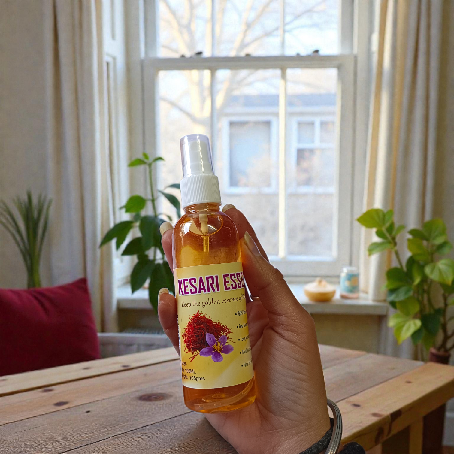 Natural Kesari Essence Spray Attar 100ML bottle with rich saffron-inspired fragrance packaging