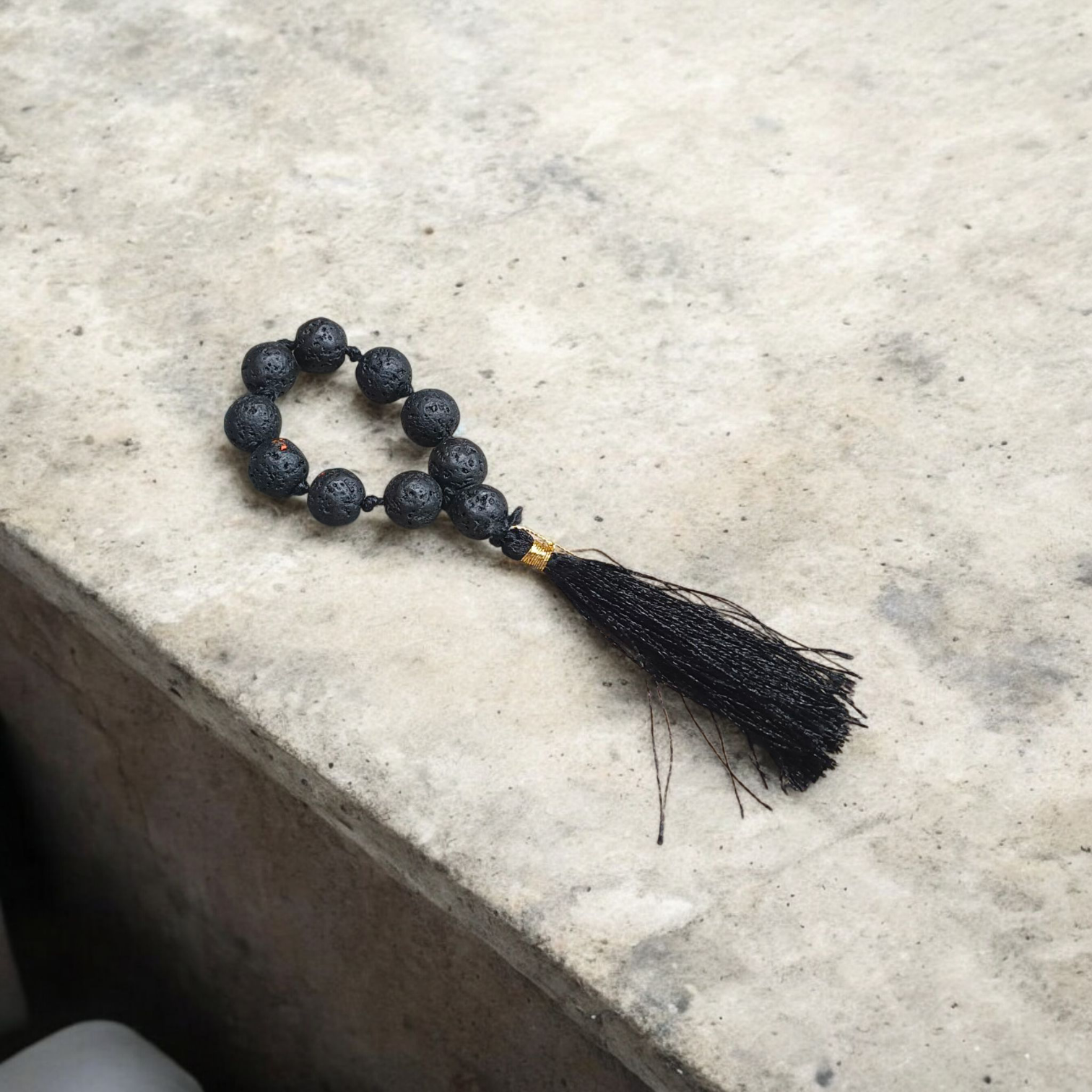Natural Lava Finger Mala with 9+1 Beads (8mm size), ideal for meditation, chanting, and healing rituals – lab certified and handcrafted for spiritual use