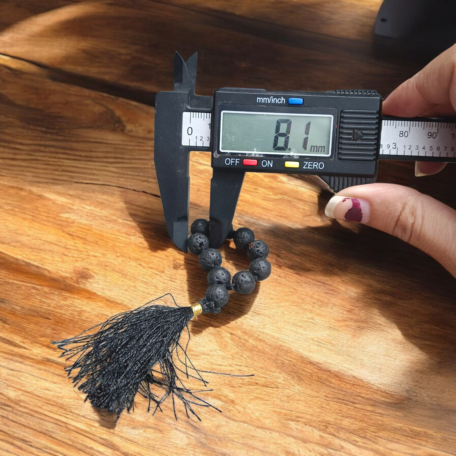 Natural Lava Finger Mala with 9+1 Beads (8mm size), ideal for meditation, chanting, and healing rituals – lab certified and handcrafted for spiritual use