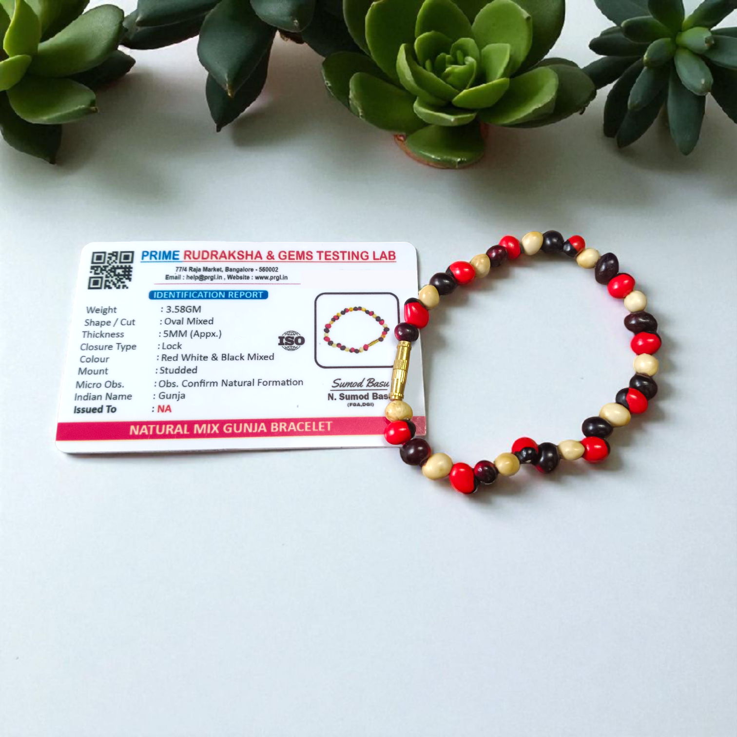 Natural Mix Gunja Bracelet - Red White Black Beads | Lab Certified