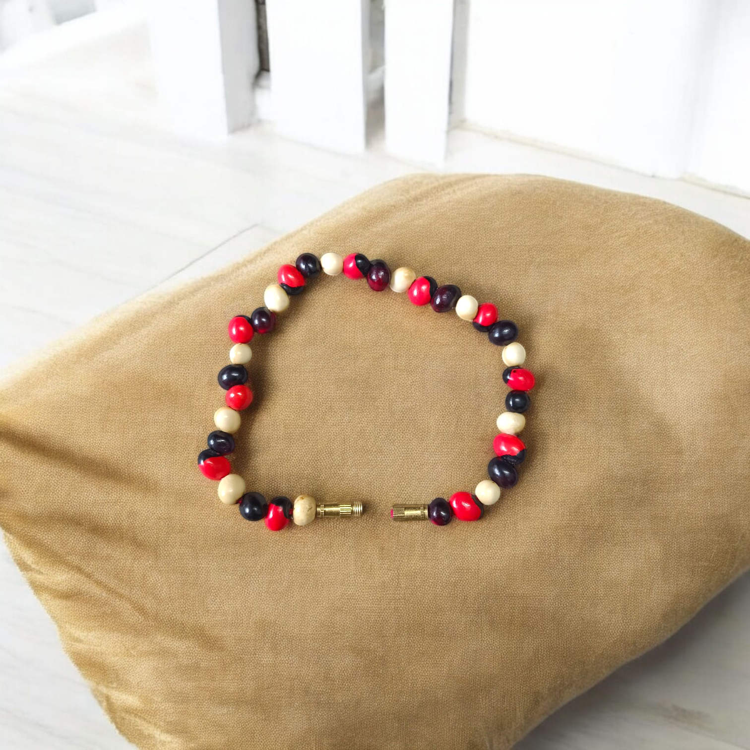 Natural Mix Gunja Bracelet - Red White Black Beads | Lab Certified