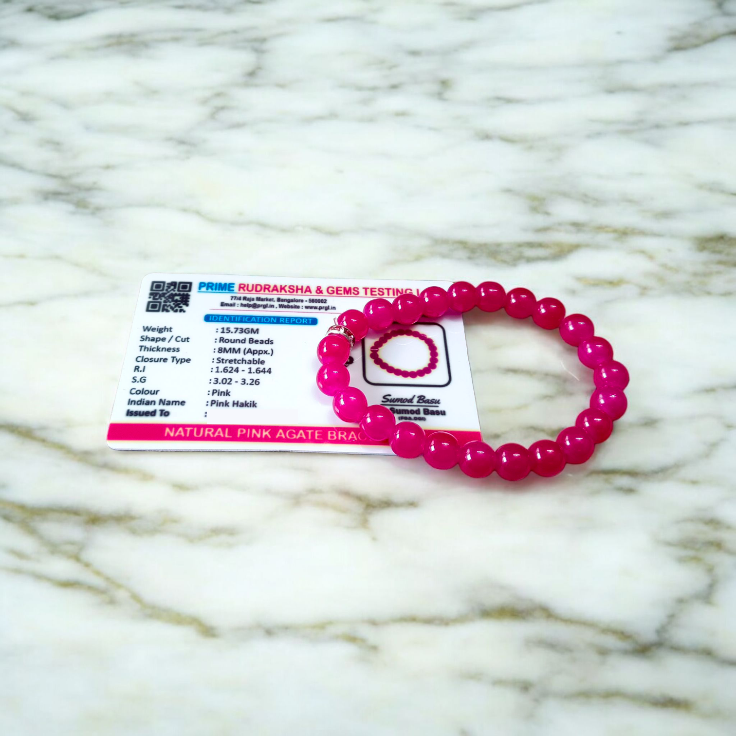 Natural Pink Agate (Pink Hakik) Mala and Bracelet Combo with 108+1 beads (6mm) and stretchable bracelet for meditation, healing, and emotional balance