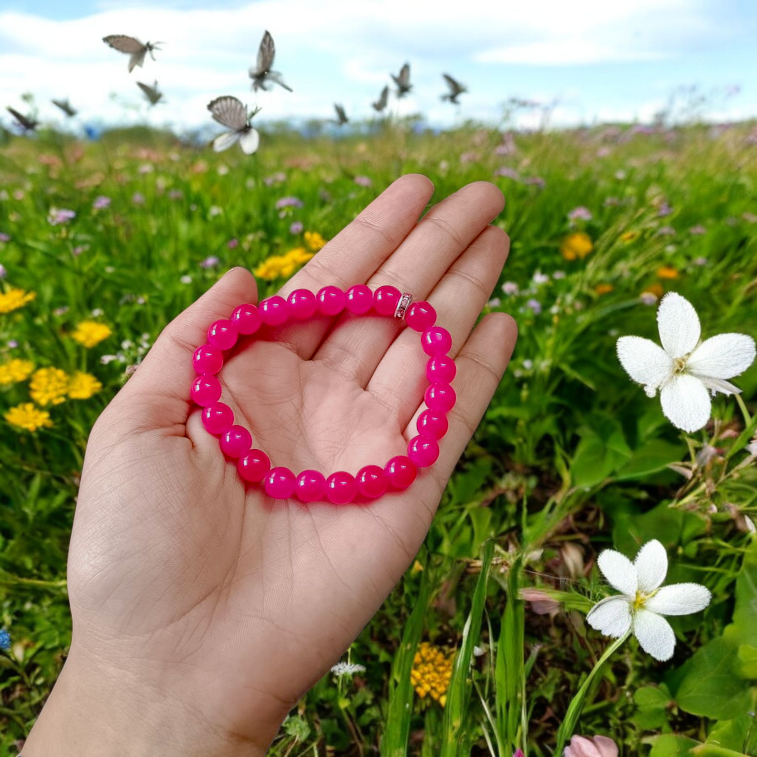 Natural Pink Agate (Pink Hakik) Mala and Bracelet Combo with 108+1 beads (6mm) and stretchable bracelet for meditation, healing, and emotional balance
