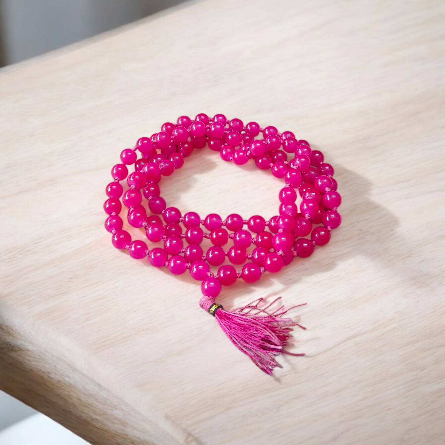 Natural Pink Agate (Pink Hakik) Mala and Bracelet Combo with 108+1 beads (6mm) and stretchable bracelet for meditation, healing, and emotional balance